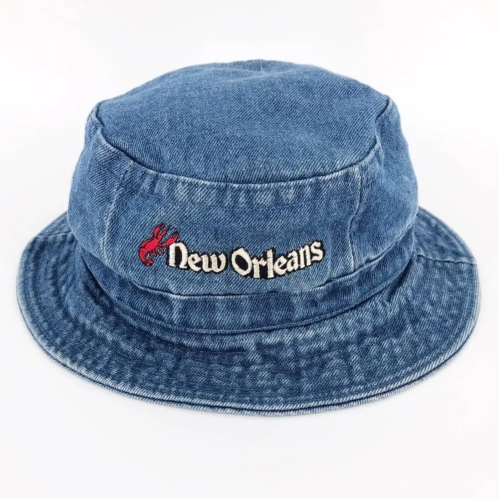 90s denim bucket hat New Orleans crawfish 1990s vintage